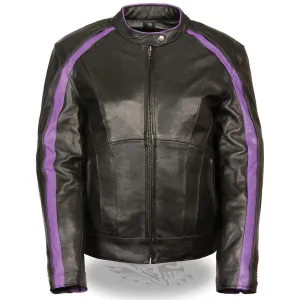 Milwaukee Leather ML1952 Women's Black and Purple Embroidered and Stud Design Scooter Jacket