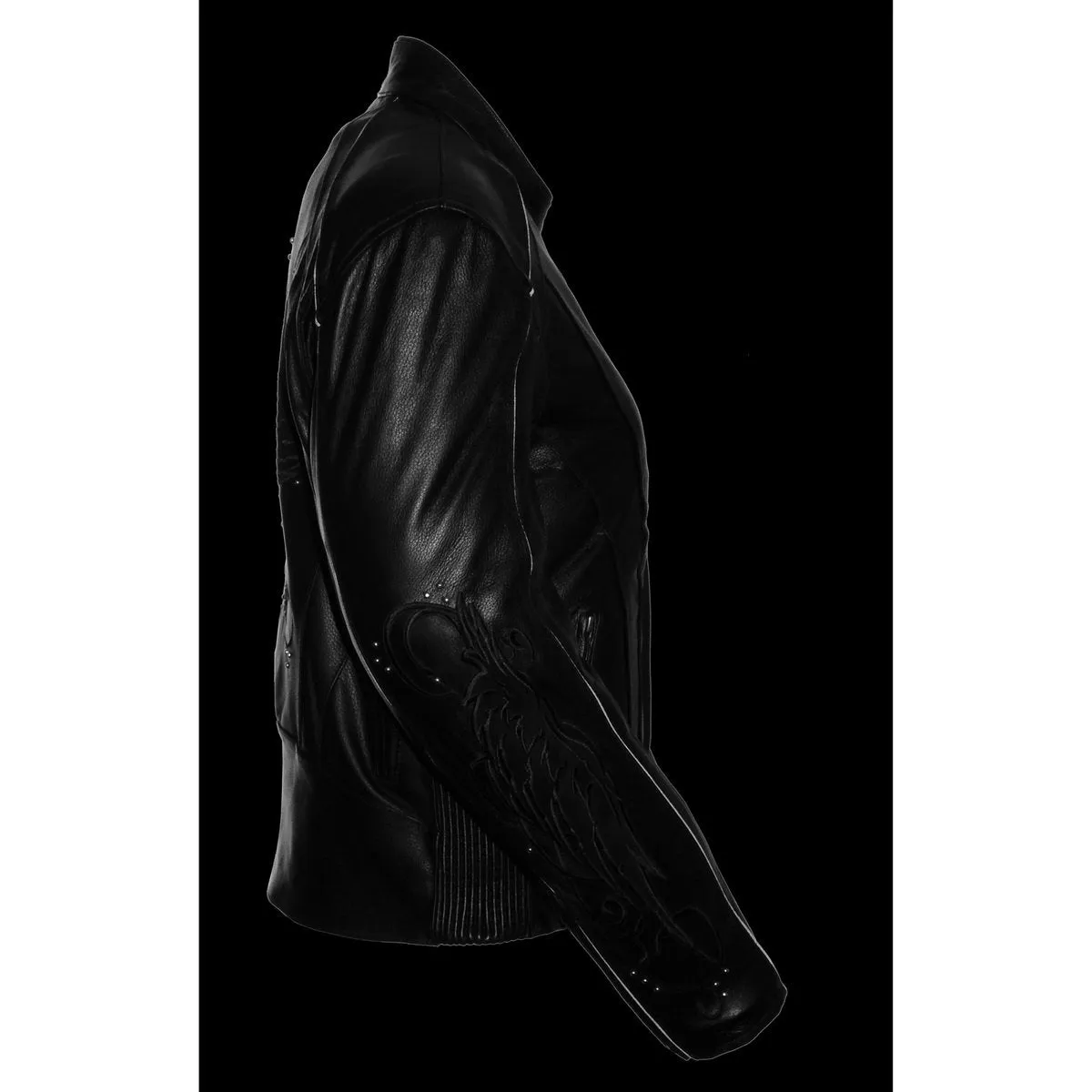 Milwaukee Leather ML1952 Women's Black 'Embroidered Wing and Stud Design' Leather Scooter Jacket