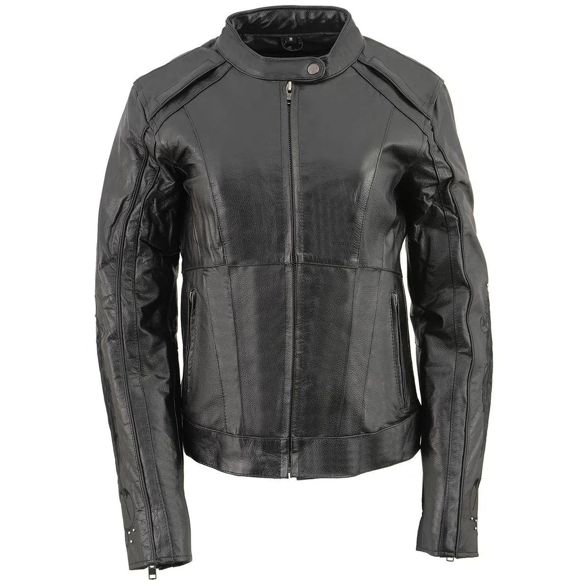 Milwaukee Leather ML1952 Women's Black 'Embroidered Wing and Stud Design' Leather Scooter Jacket