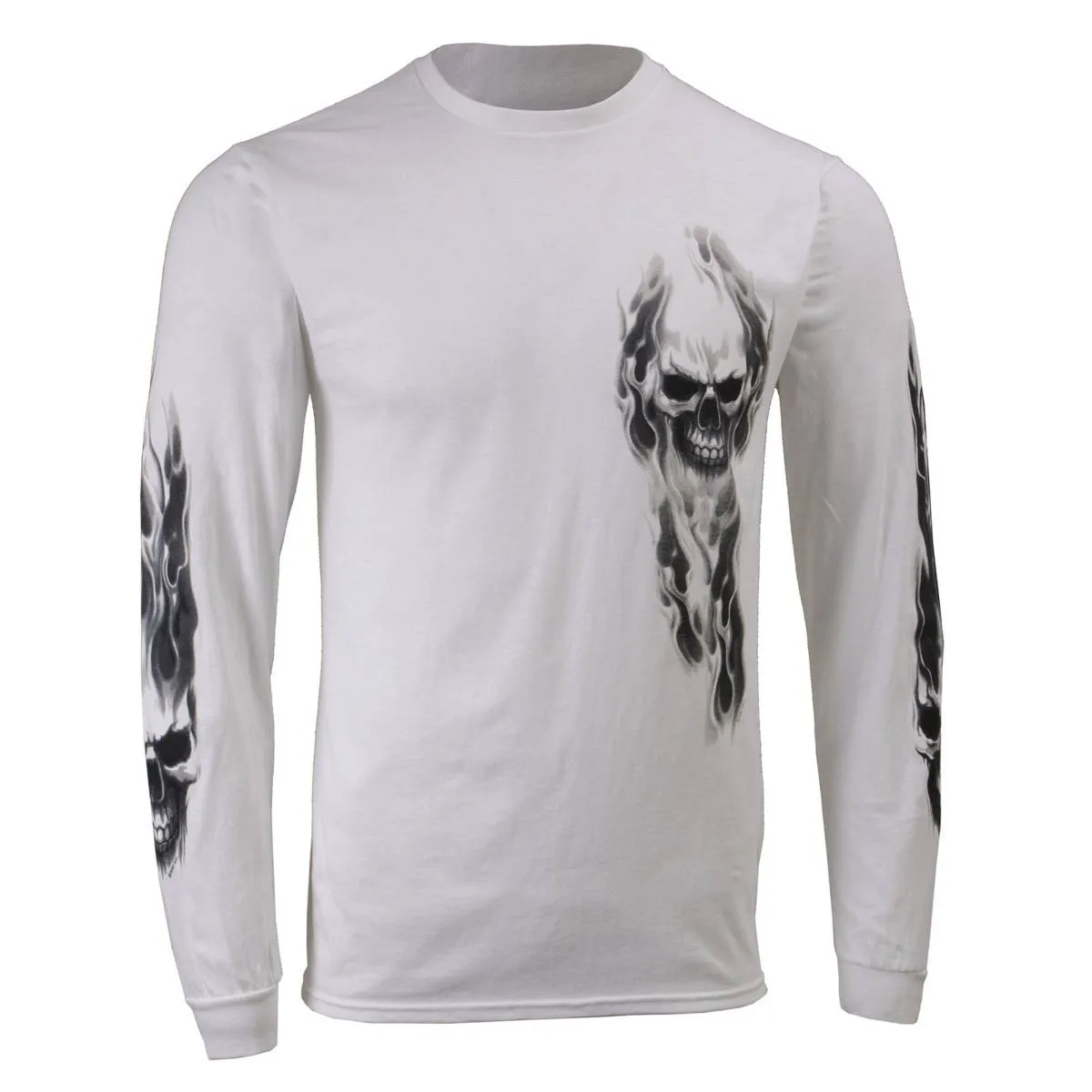 Milwaukee Leather MPMH117004 Men's 'Ghost Skull' White Long Sleeve Printed T-Shirt