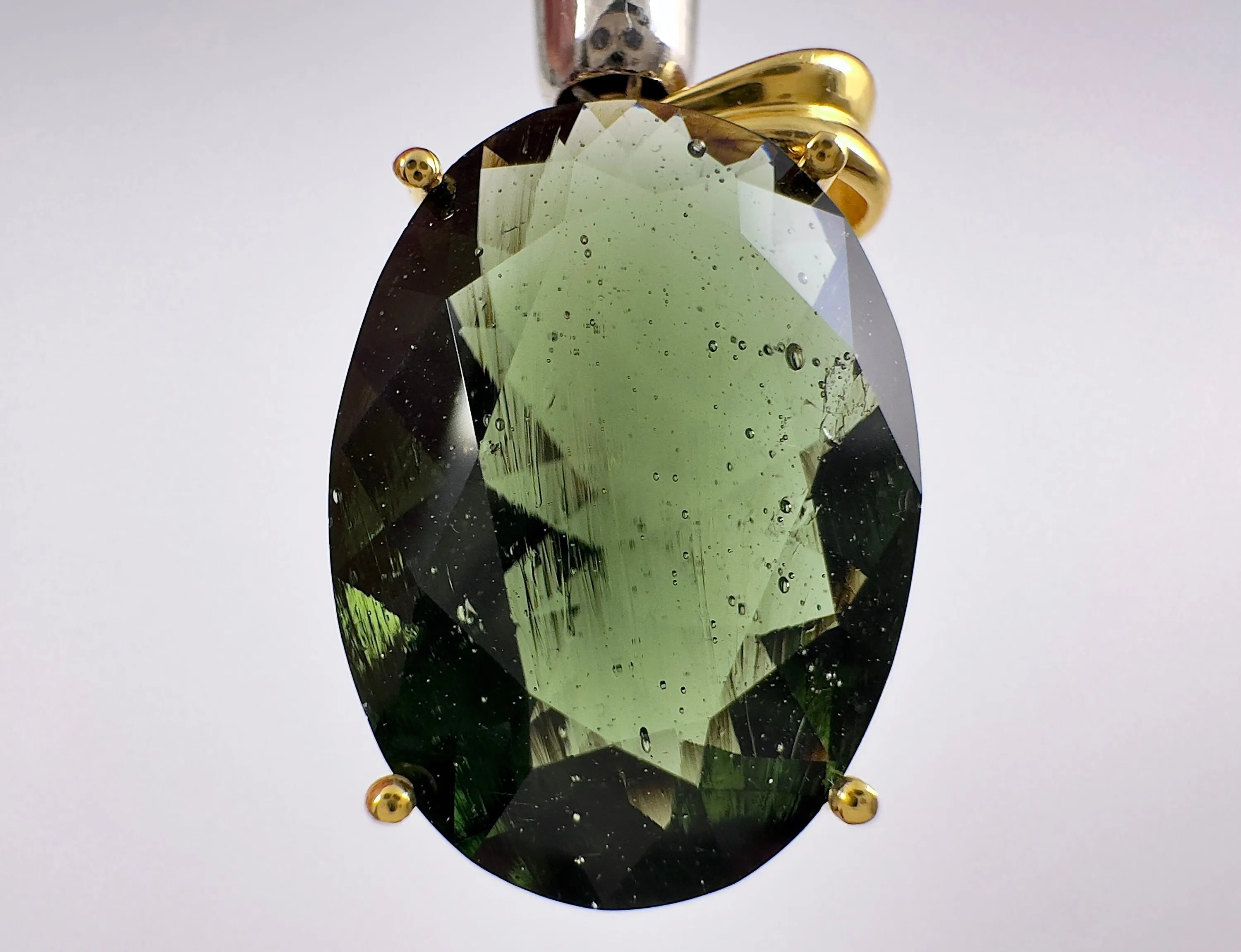 MOLDAVITE Faceted Crystal Pendant - Czech Republic - Genuine 18k Gold Moldavite Tektite Pendant with Certificate of Authenticity, 53933