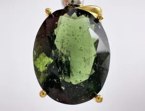 MOLDAVITE Faceted Crystal Pendant - Czech Republic - Genuine 18k Gold Moldavite Tektite Pendant with Certificate of Authenticity, 53934