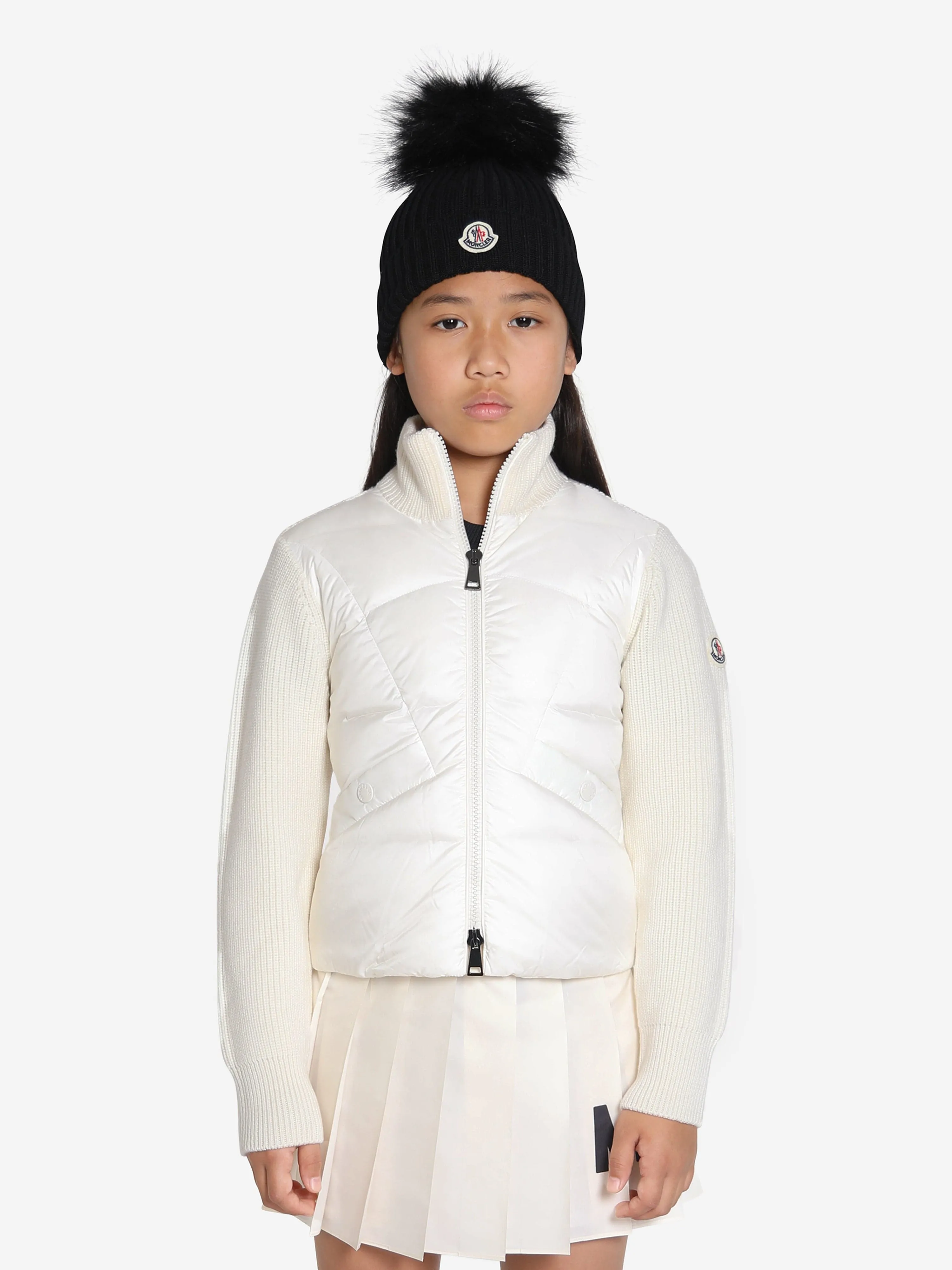 Moncler Enfant Girls Down Padded Cardigan in Ivory