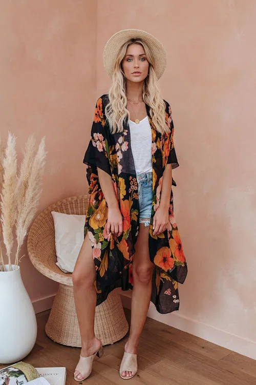 Morning Sunshine Beach Floral Printed Kimono - 3 Colors