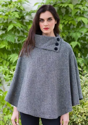 Mucros Poncho | Grey Herringbone