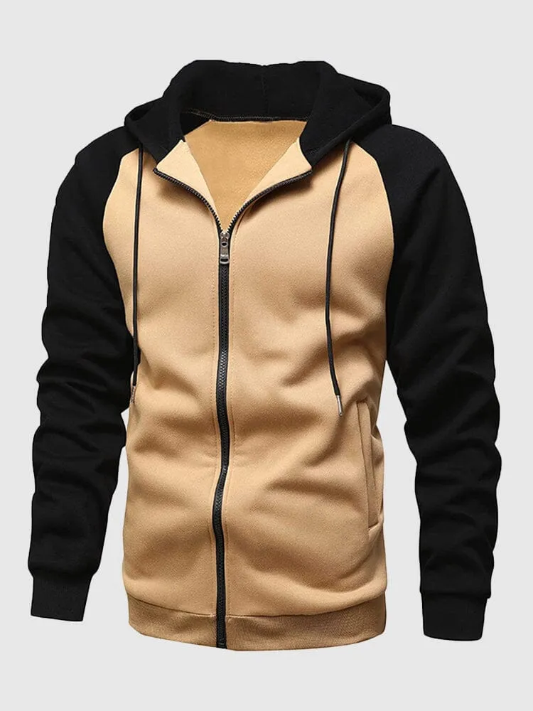 Multi-color Zipper Padded Hooded Sweatshirt