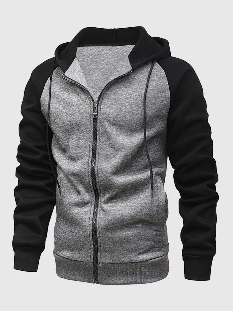 Multi-color Zipper Padded Hooded Sweatshirt