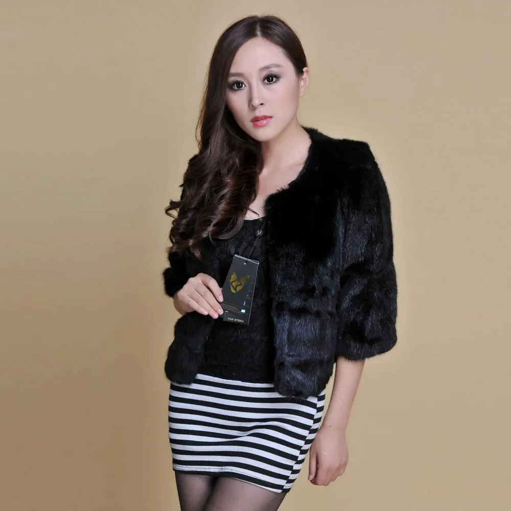 Natural Fur Women' Muskrat  Jacket Short Version Winter Outwear Luxury Natural Fur Coat Female