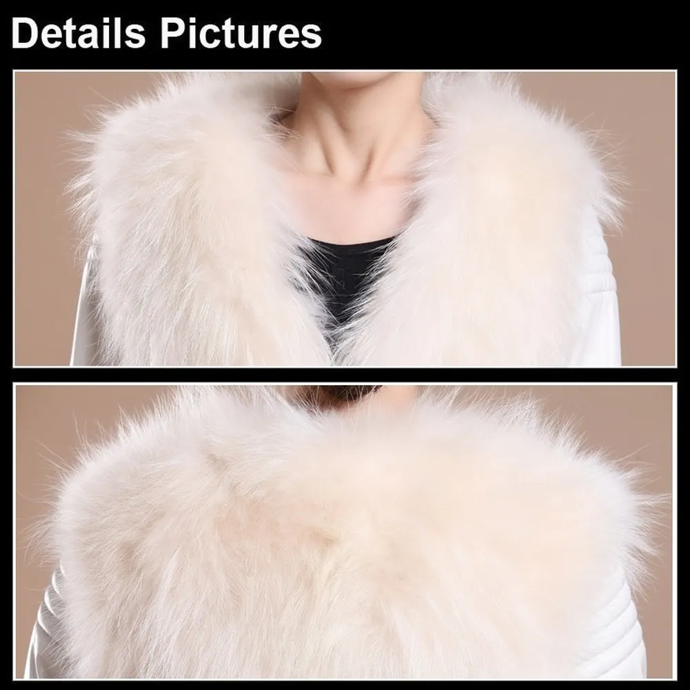 Natural Raccoon Fur Coat Female with Genuine Leather Elastic Sleeve Coats