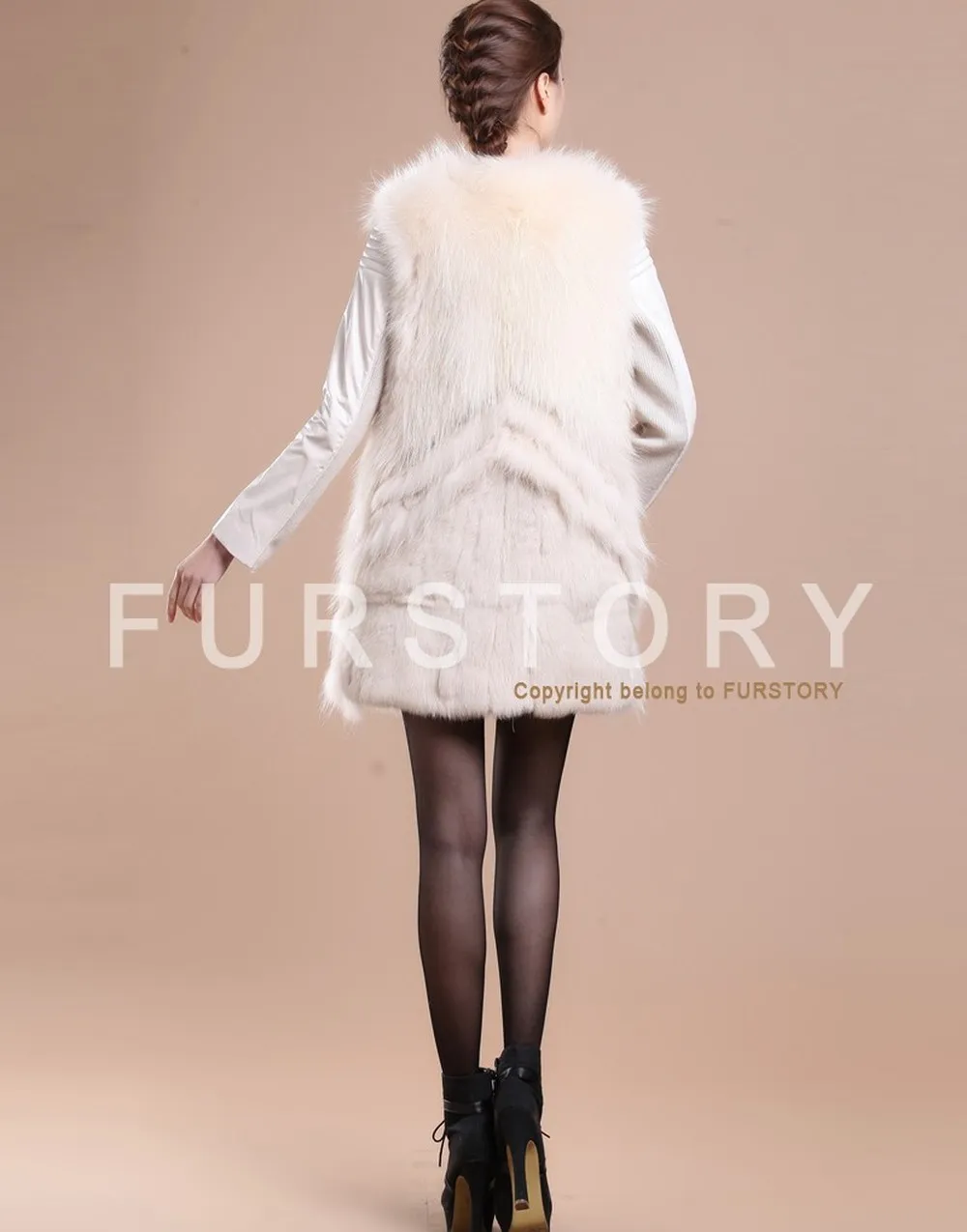 Natural Raccoon Fur Coat Female with Genuine Leather Elastic Sleeve Coats