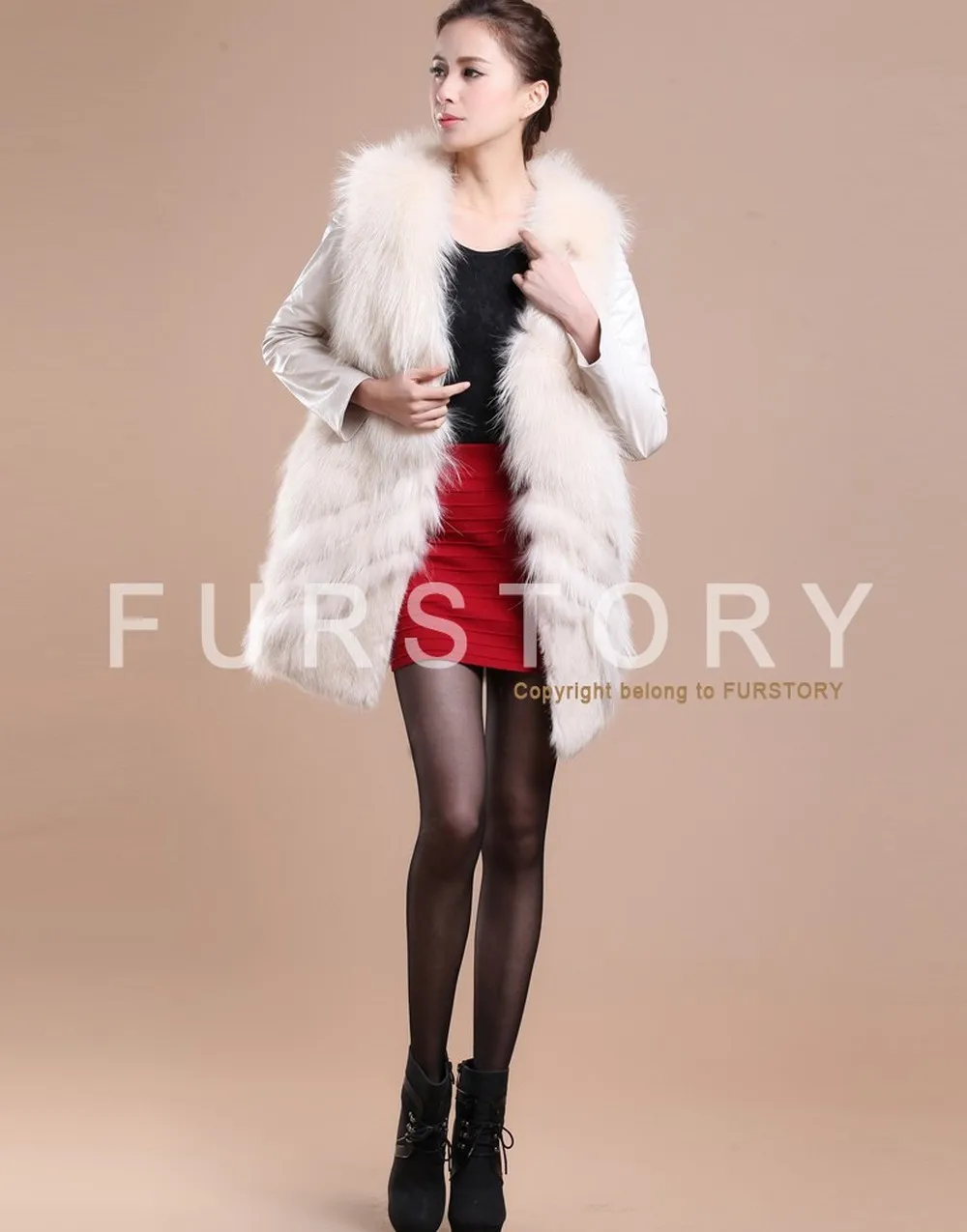 Natural Raccoon Fur Coat Female with Genuine Leather Elastic Sleeve Coats