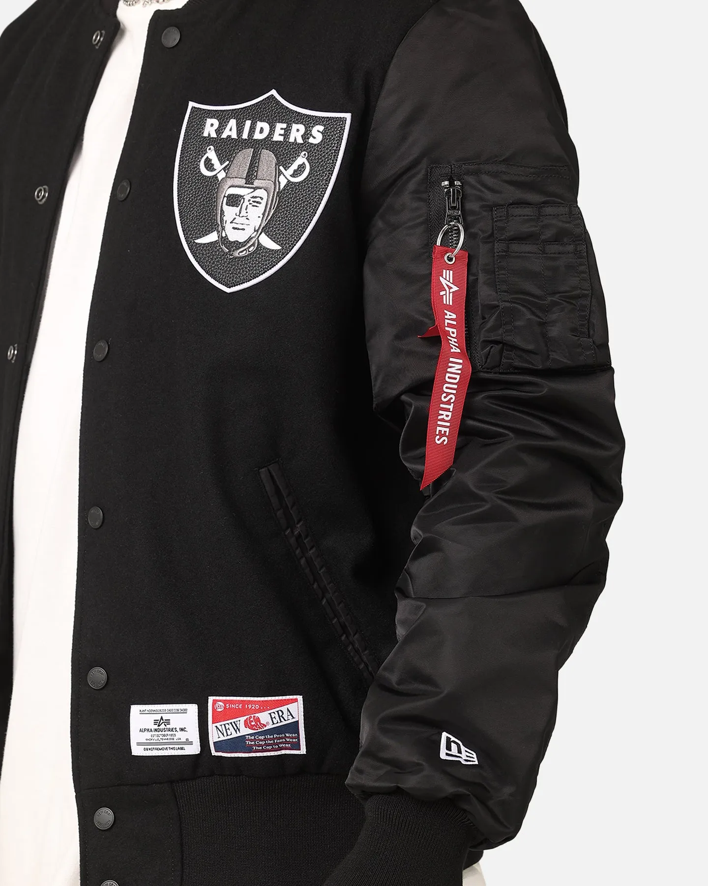 New Era Las Vegas Raiders Alpha Industries MA-1 Wool Varsity Jacket Black