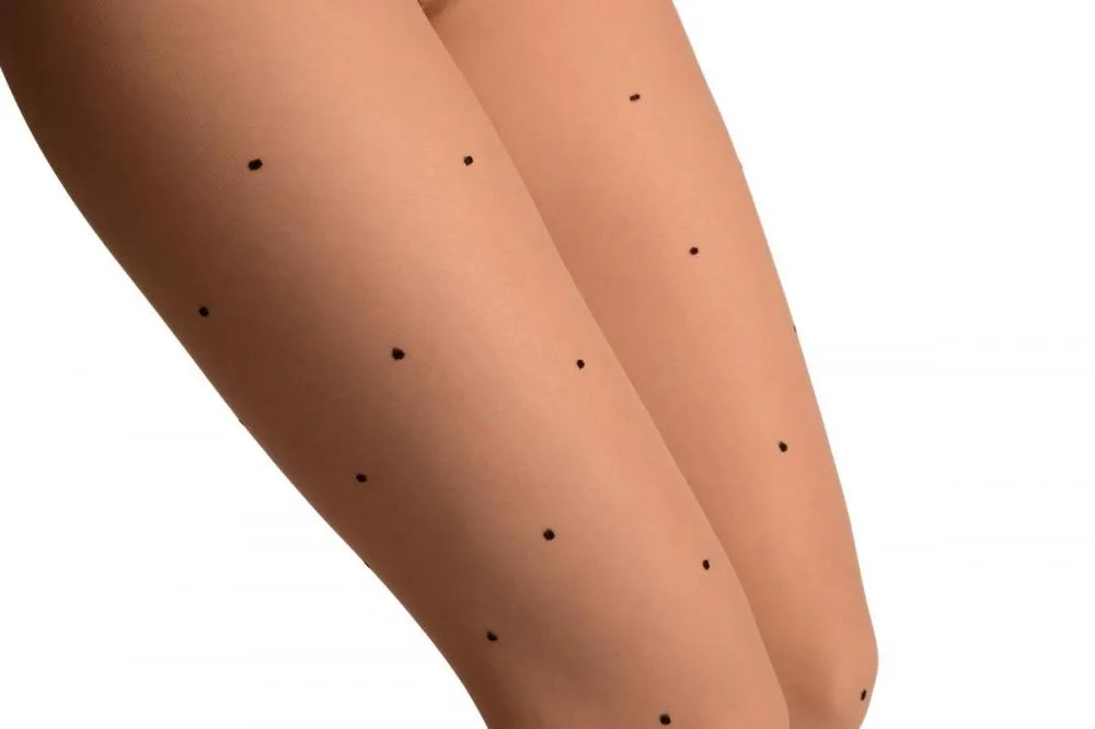 Nude With Small Black Woven Polka Dot Tights