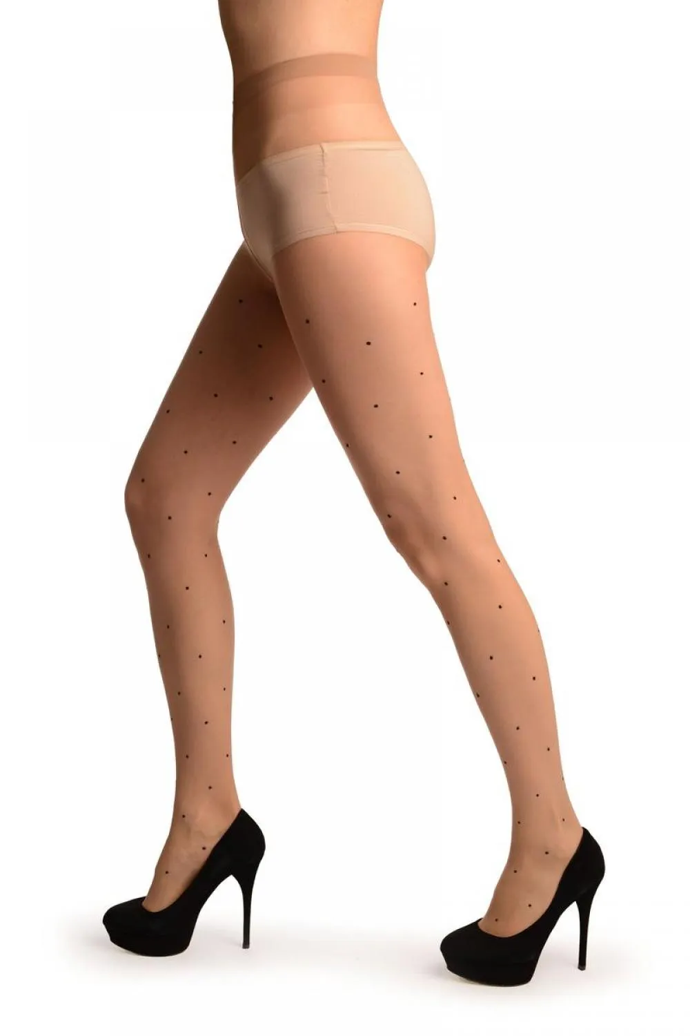 Nude With Small Black Woven Polka Dot Tights