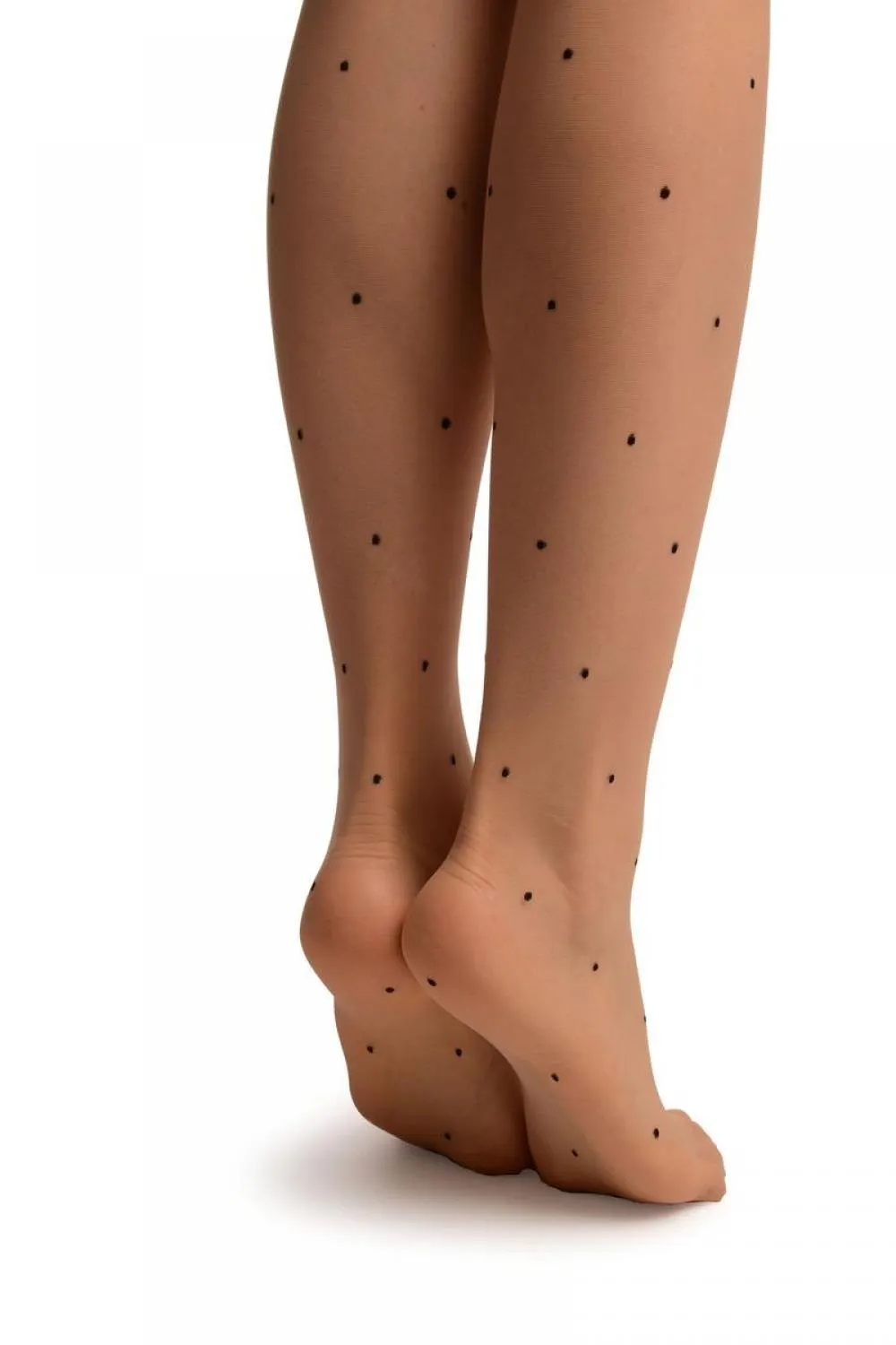 Nude With Small Black Woven Polka Dot Tights