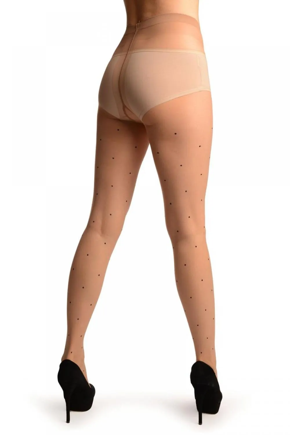 Nude With Small Black Woven Polka Dot Tights