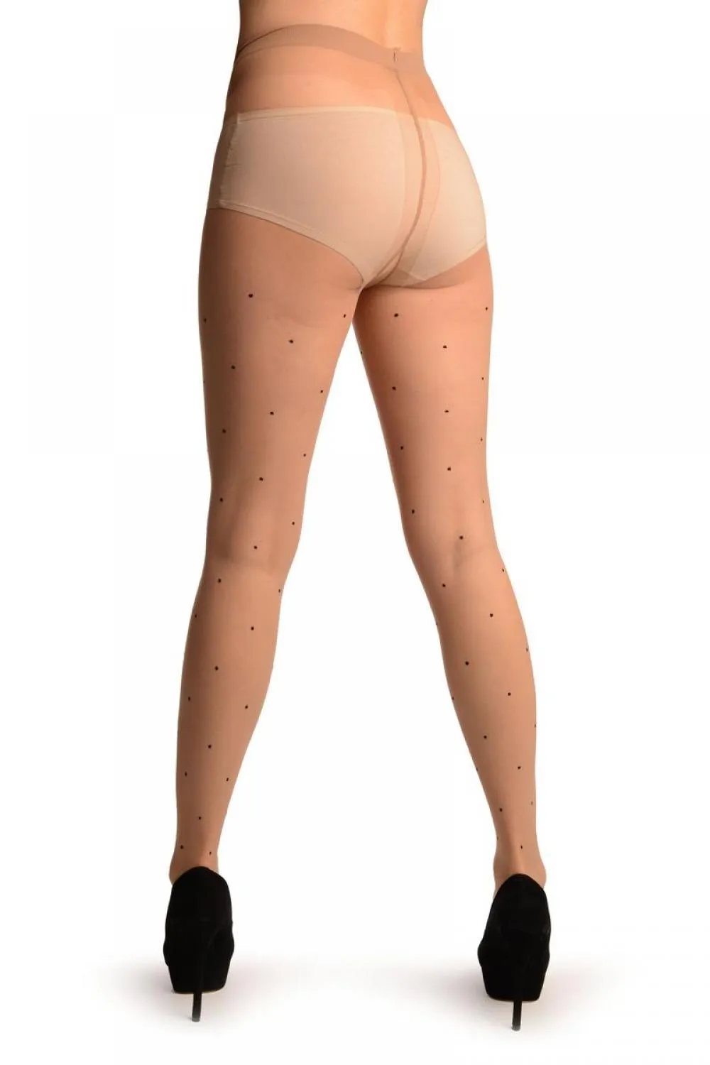 Nude With Small Black Woven Polka Dot Tights