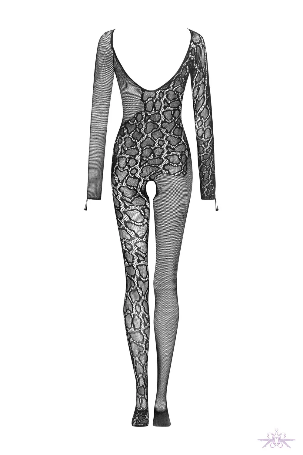 Obsessive Long Sleeved Snake Design Fishnet Bodystocking