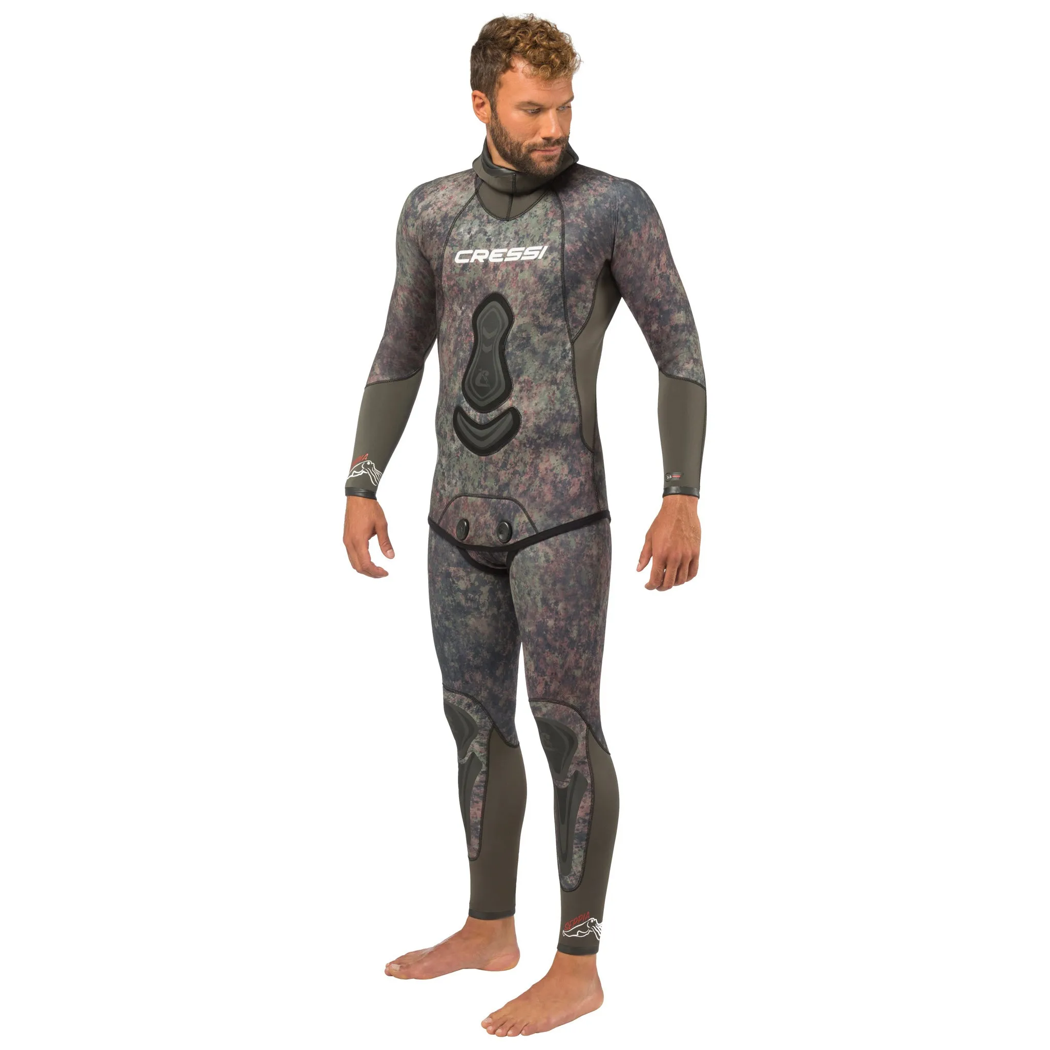 Open Box Cressi 5mm Mens Seppia 2-piece Freediving Wetsuit - Camo Grey - Large/4