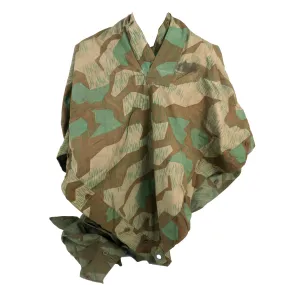 Original German WWII Zeltbahn Tent Quarter & Poncho in Splinter Camouflage with RBNr. Markings & (2) Carry Straps