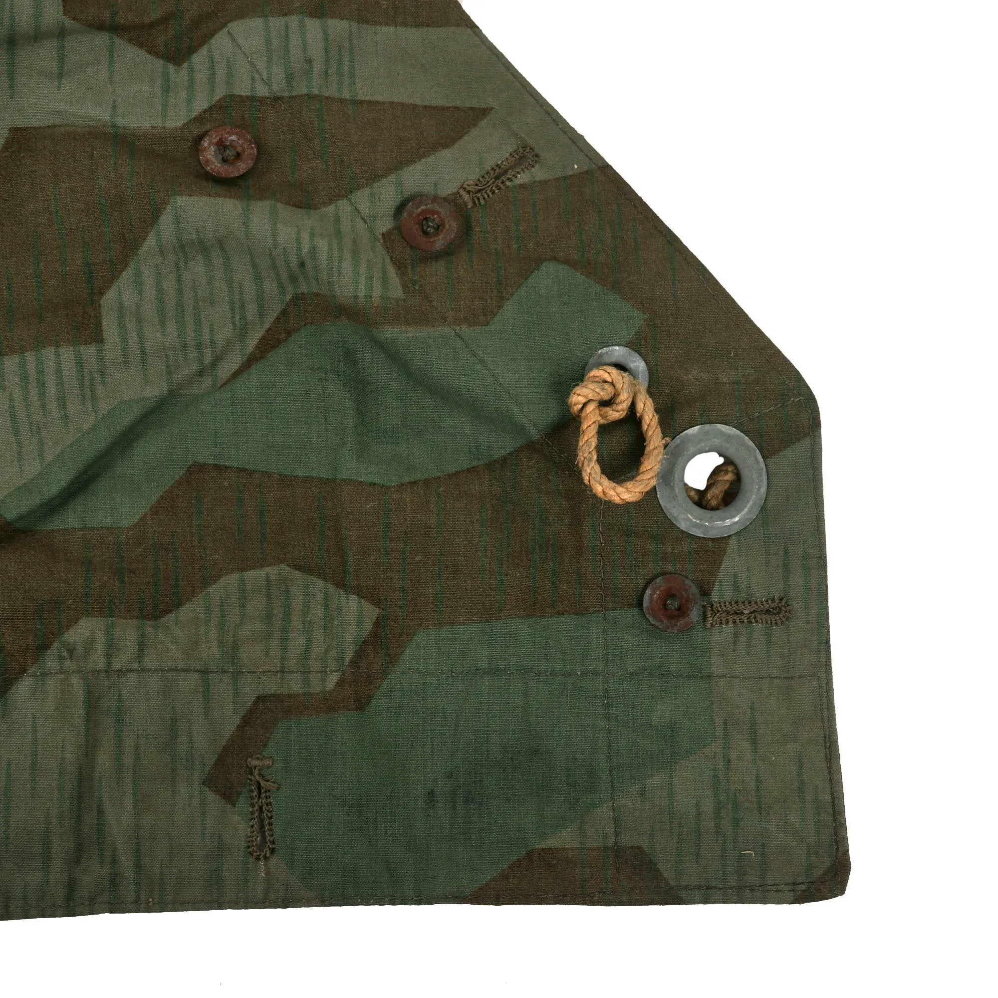 Original German WWII Zeltbahn Tent Quarter & Poncho in Splinter Camouflage with RBNr. Markings & (2) Carry Straps