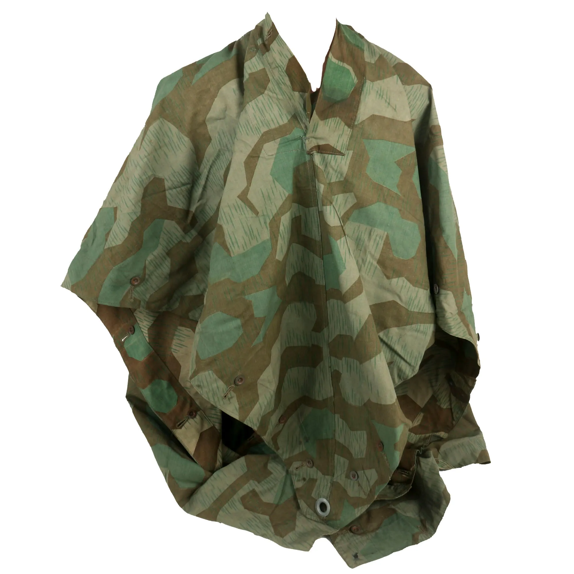 Original German WWII Zeltbahn Tent Quarter & Poncho in Splinter Camouflage with RBNr. Markings & (2) Carry Straps