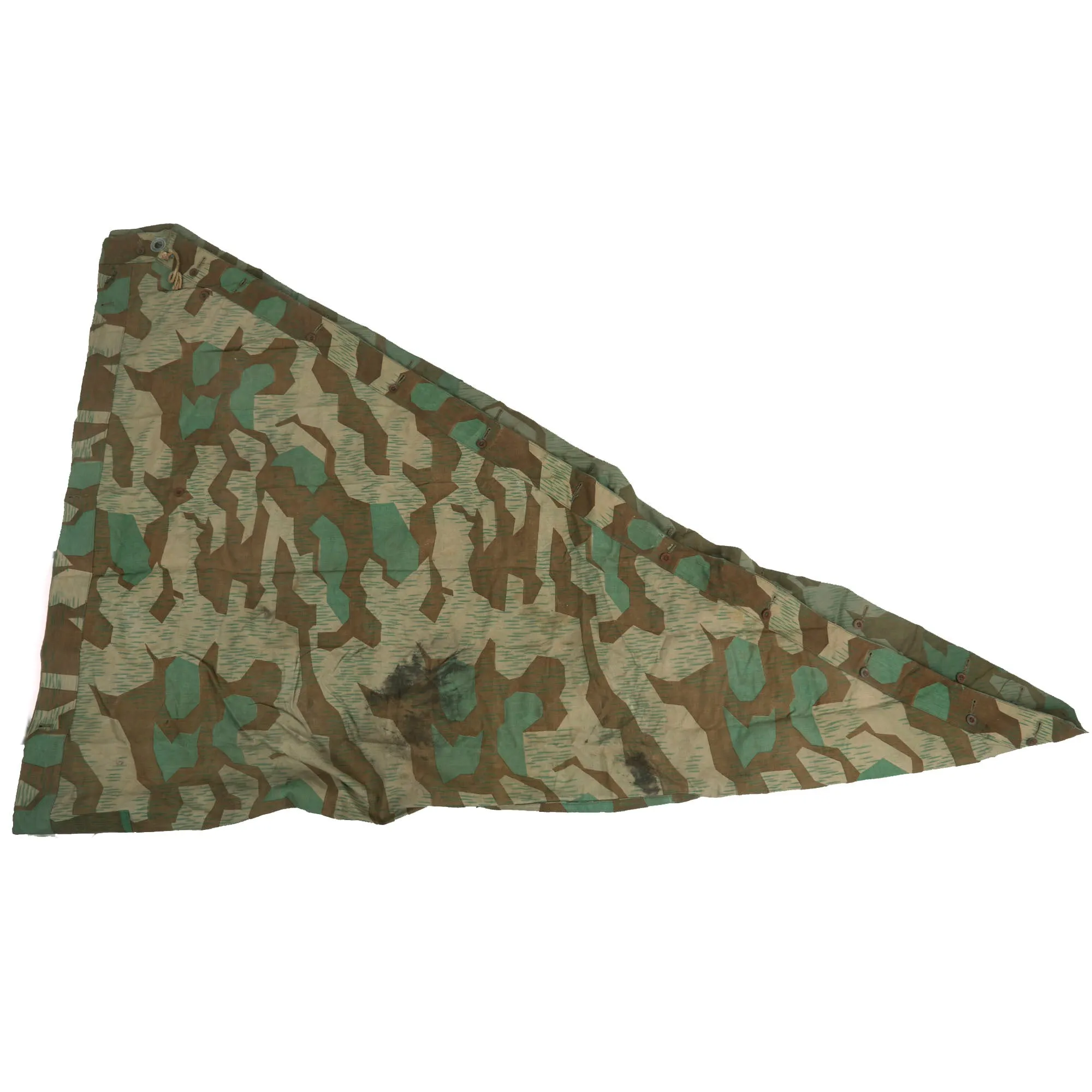 Original German WWII Zeltbahn Tent Quarter & Poncho in Splinter Camouflage with RBNr. Markings & (2) Carry Straps