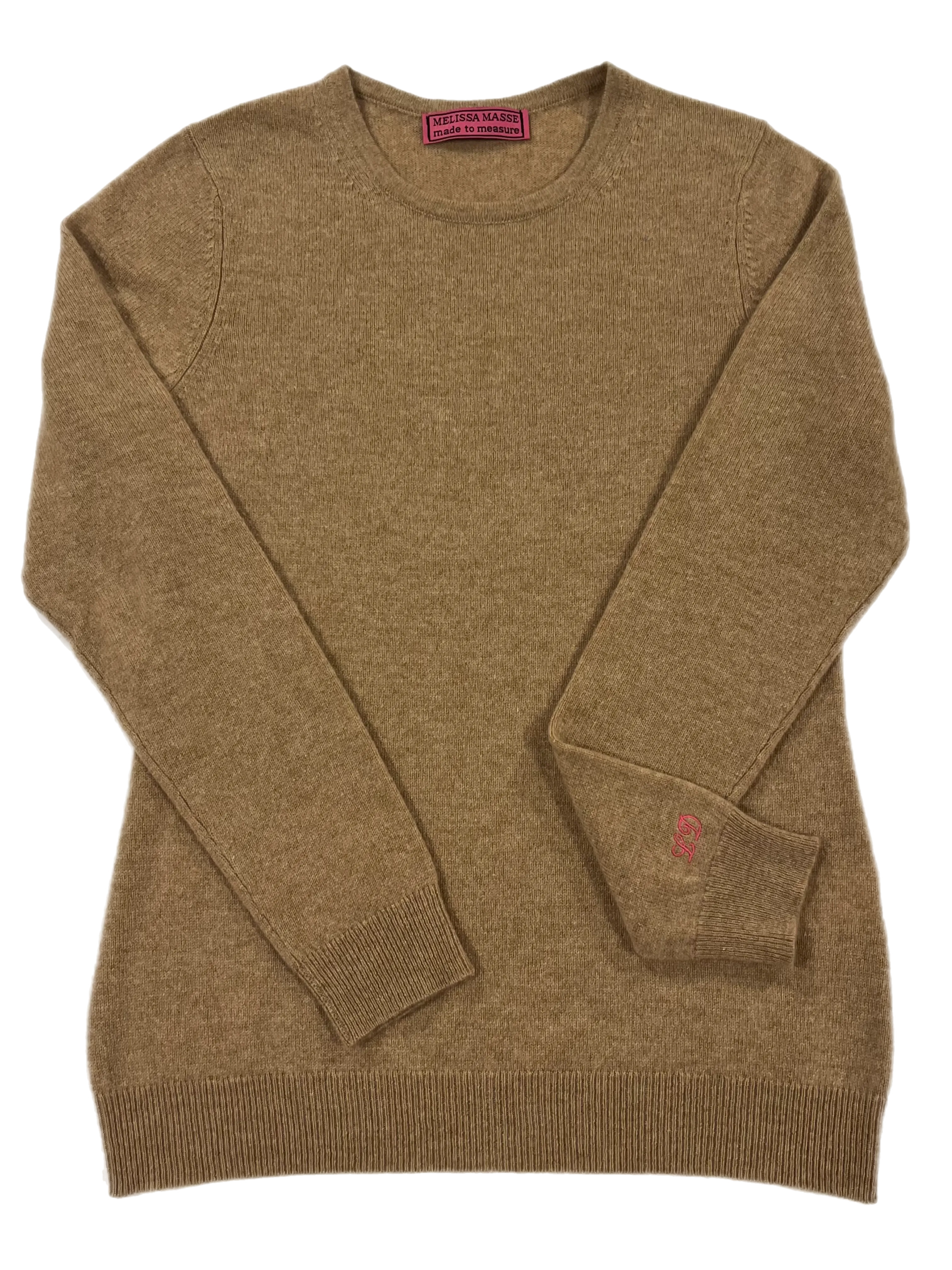 Our classic crew neck cashmere sweater *available in Black, H. Grey, Terra cotta and Navy. Monogram Optional.