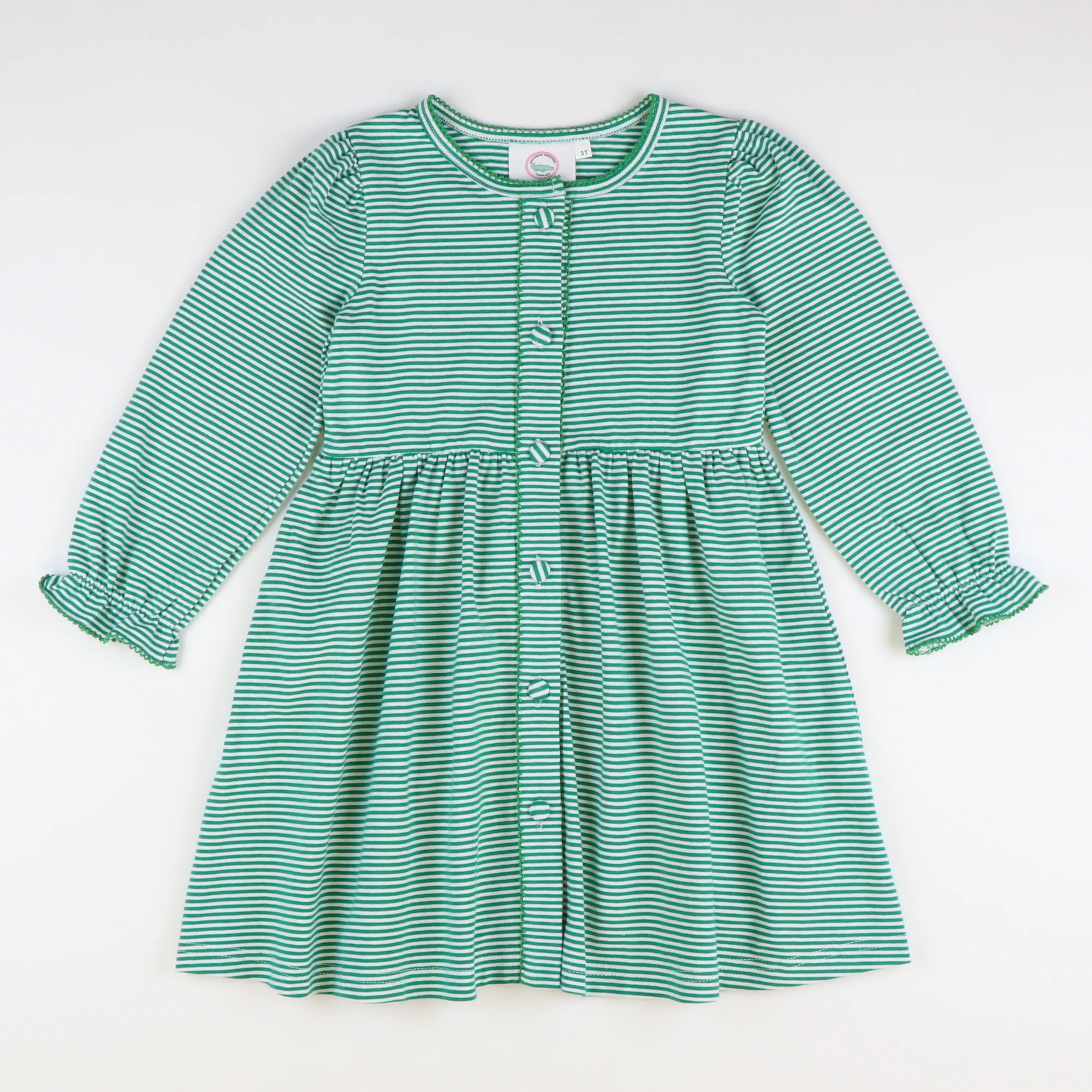 Out & About Knit L/S Dress - Green Stripe