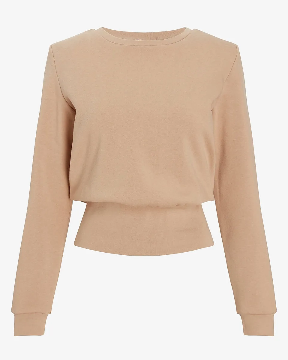 Padded Shoulder Sweatshirt in Beige