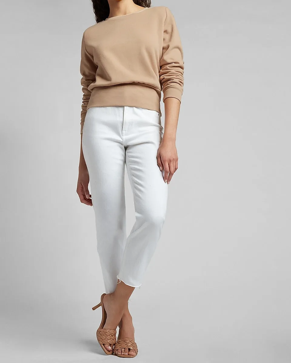 Padded Shoulder Sweatshirt in Beige