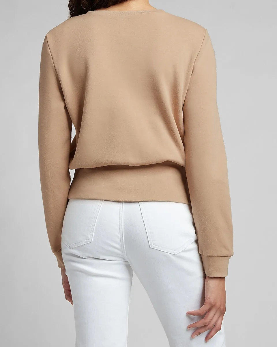 Padded Shoulder Sweatshirt in Beige