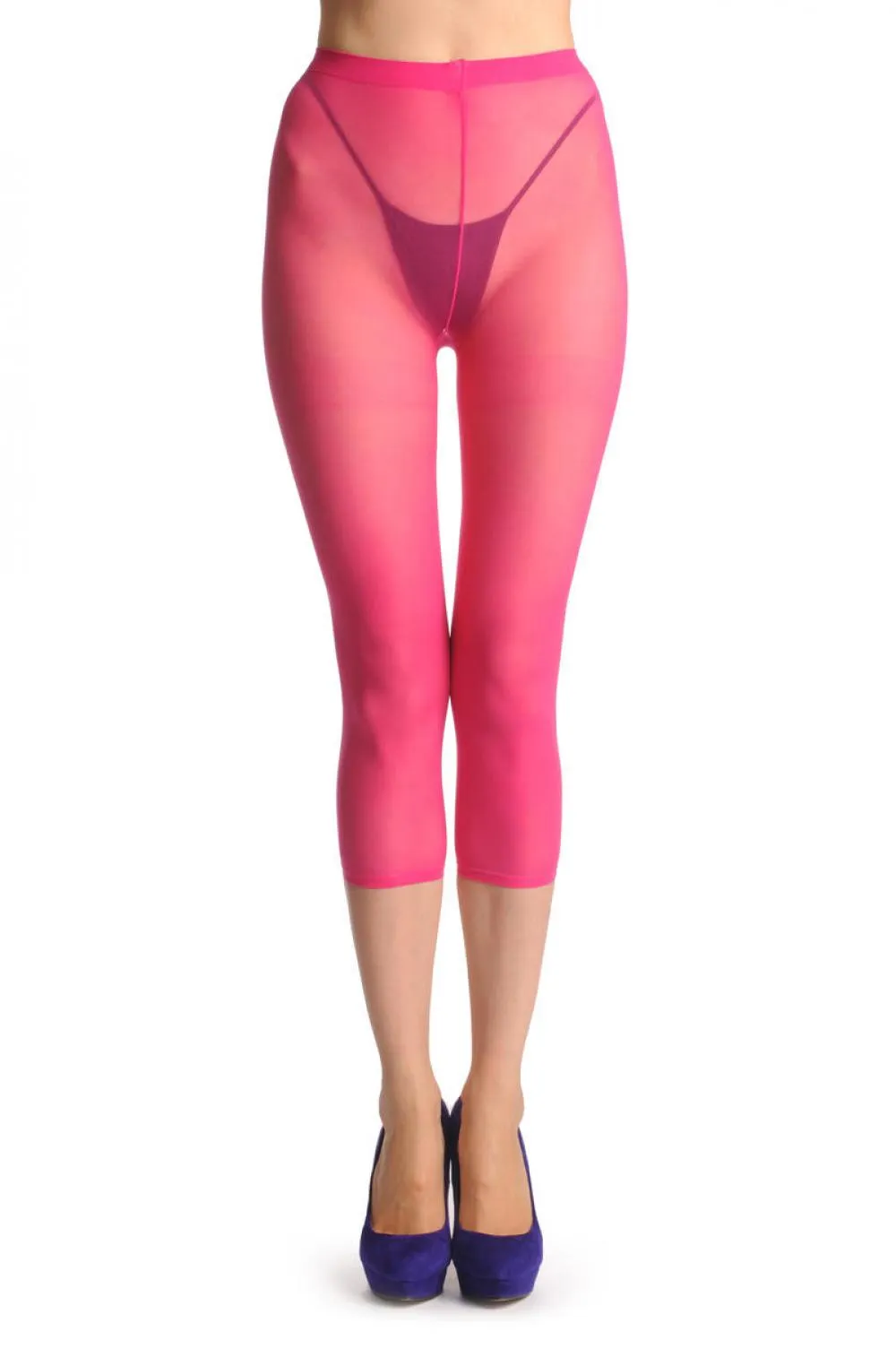 Plain Bright Pink Three Quarter Tights (Capri)