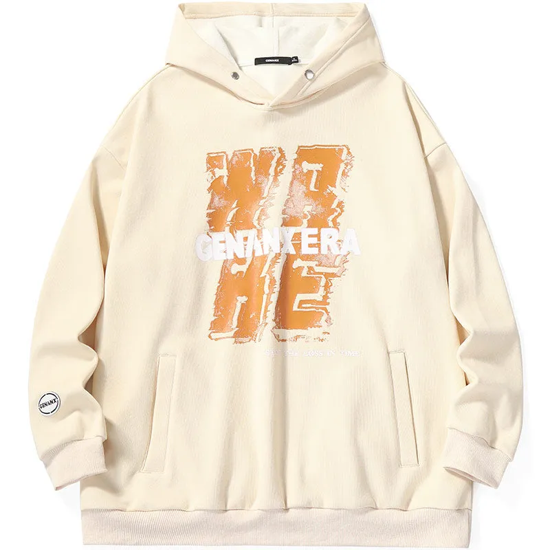 Plain Letter Graffiti Print Kangaroo Pocket Padded Hoodies