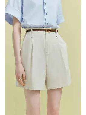 Pleated Design Short - Solid Twill Office Lady