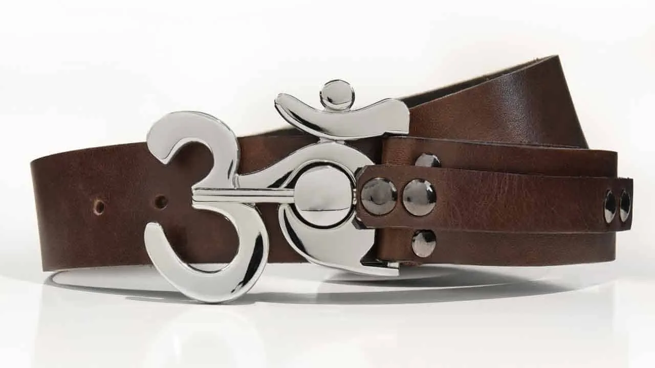 Polished Ohm Buckle on Leather Belt