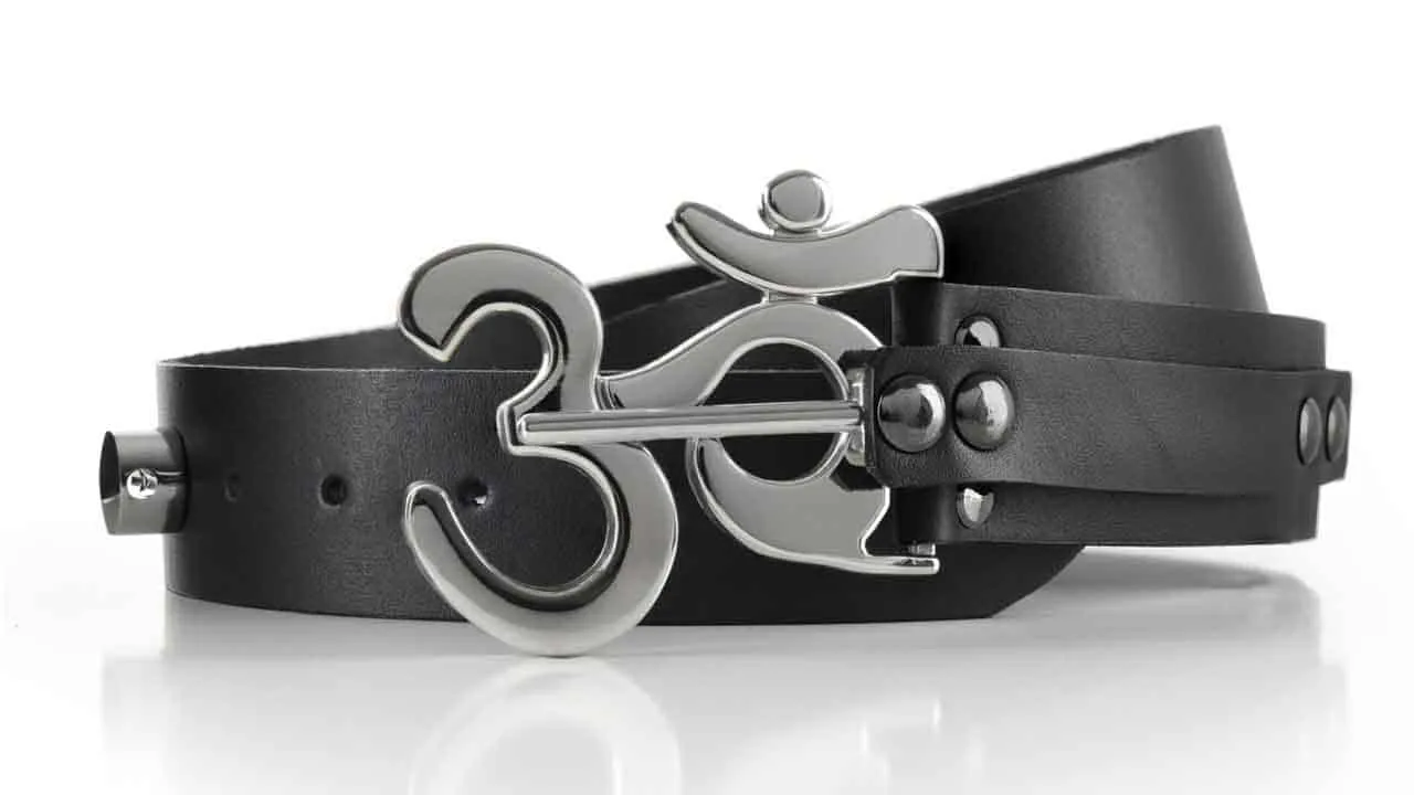 Polished Ohm Buckle on Leather Belt