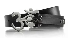 Polished Ohm Buckle on Leather Belt