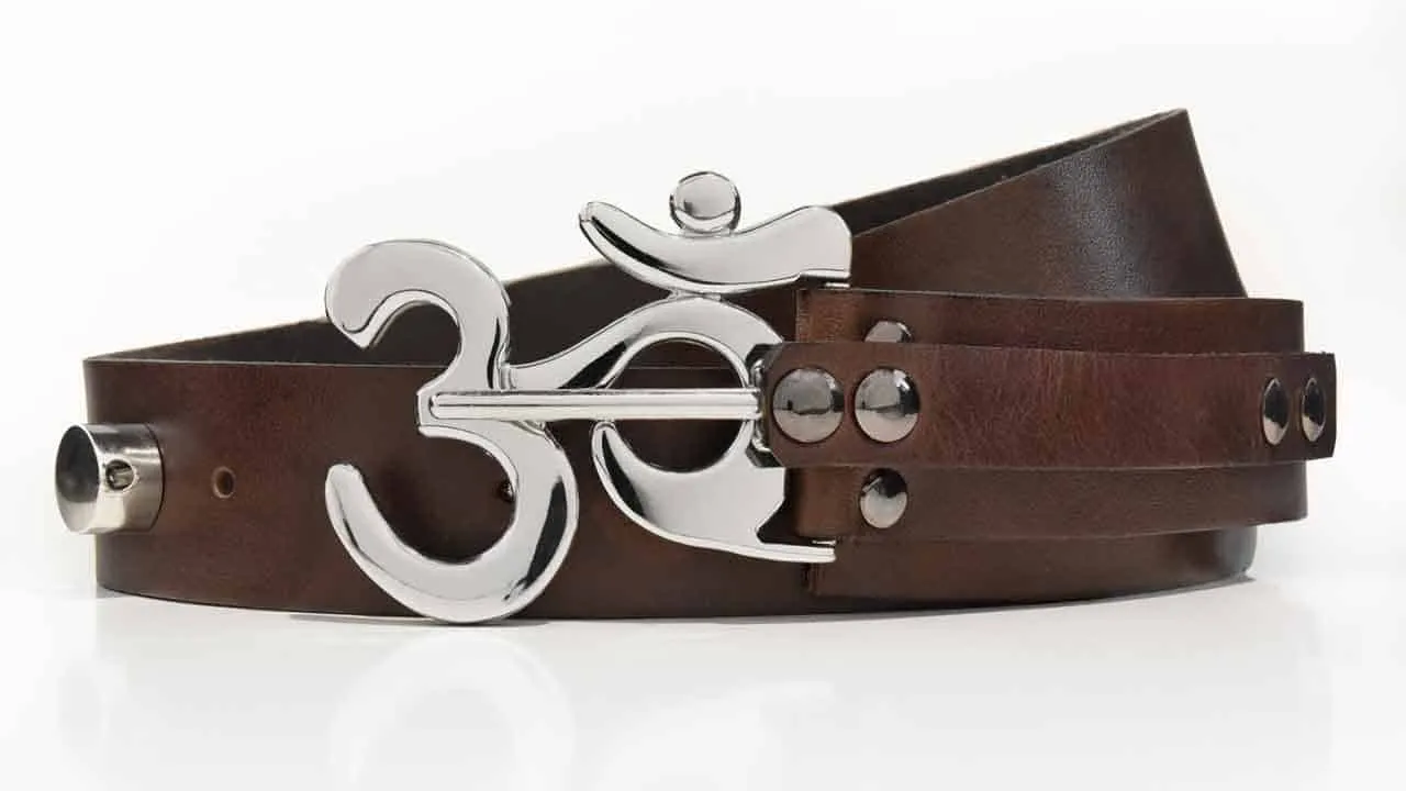 Polished Ohm Buckle on Leather Belt