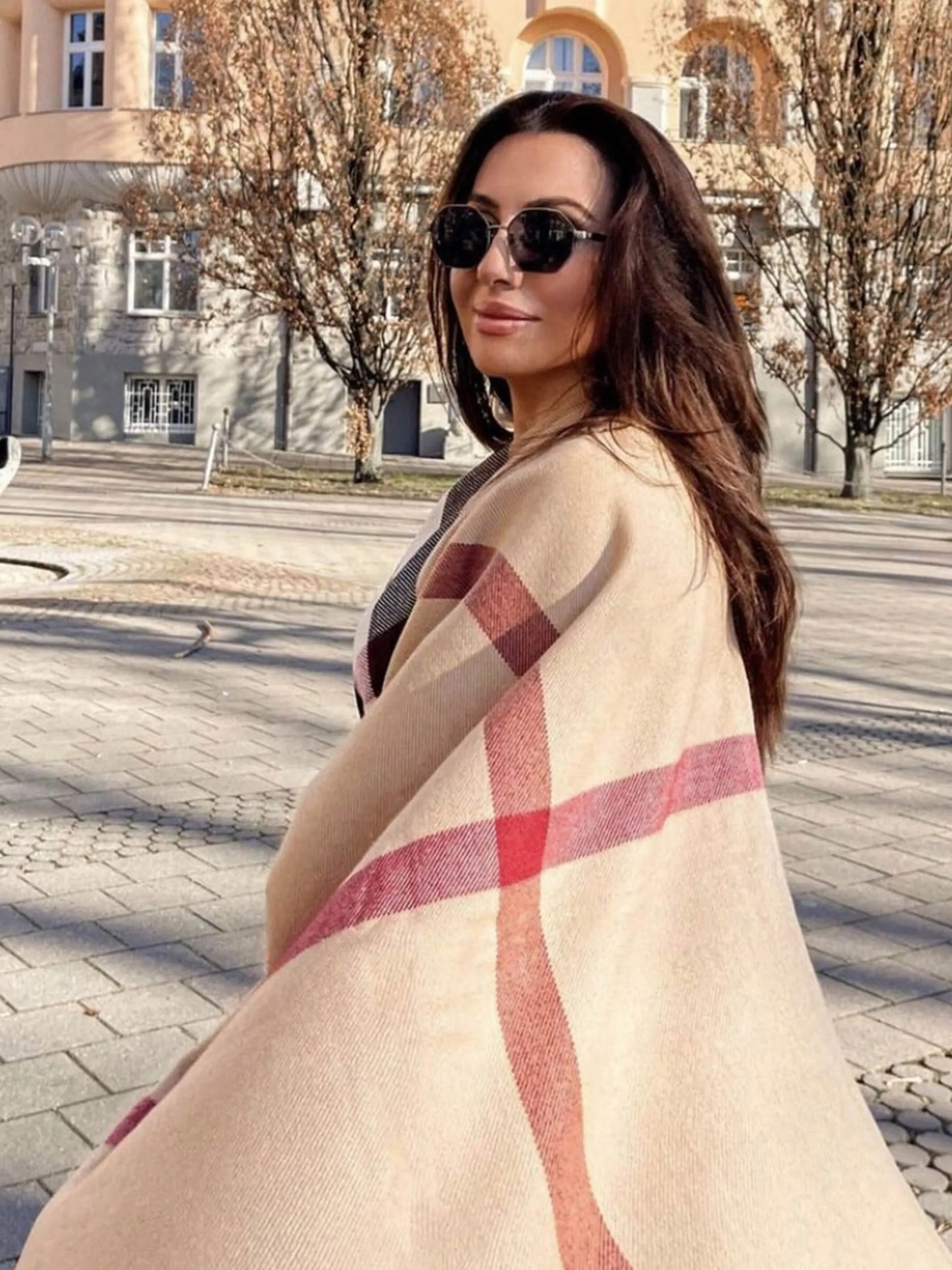 Poncho mit FRAAS Plaid Karo aus Polyacryl - Made in Germany