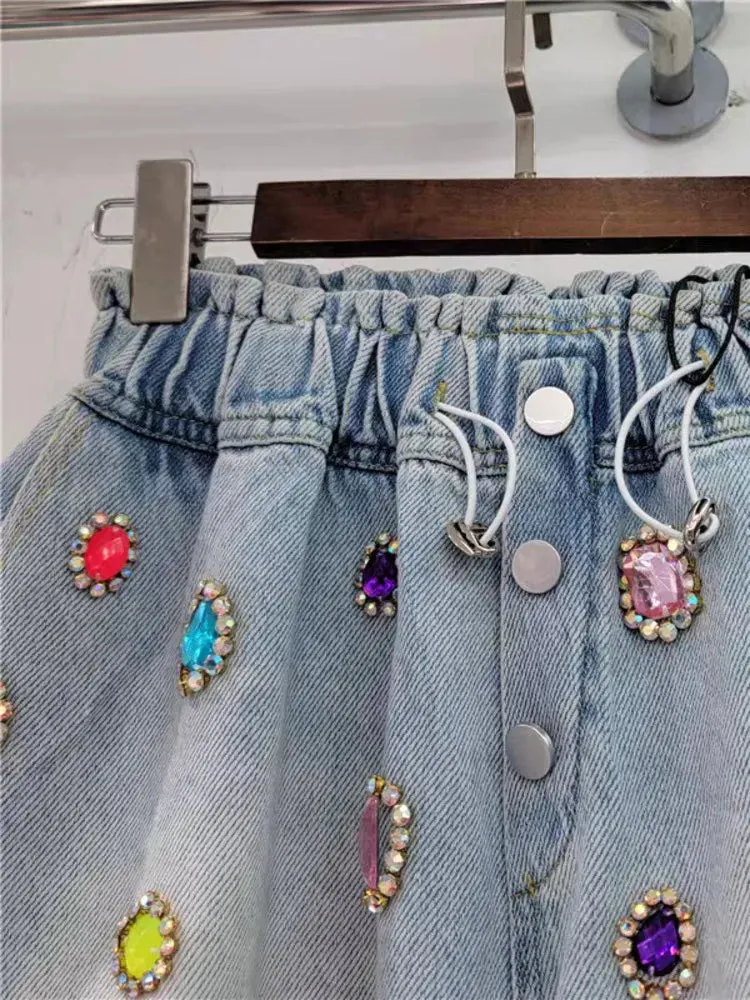 Pre Order:  Gemstone High Waist Denim Short Pants