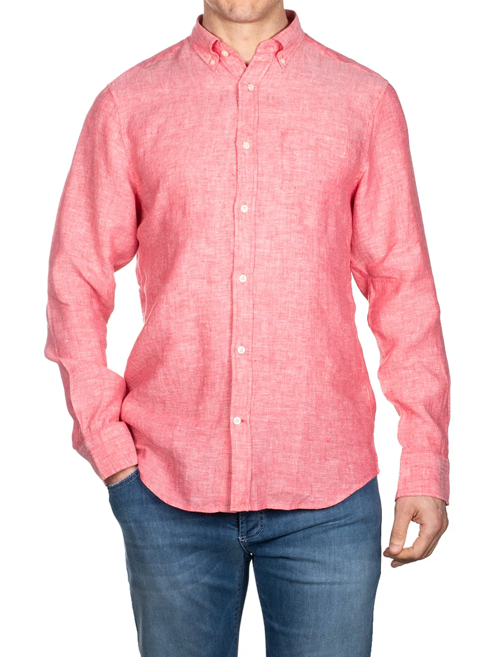 Regular Fit Linen Shirt Buttondown Watermelon Pink