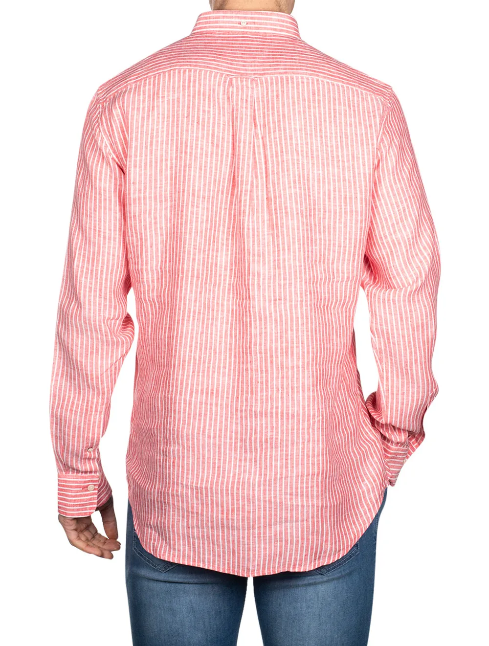 Regular Fit Stripe Linen Buttondown Watermelon Pink