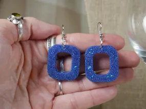 Resin Sparkly Blue Square Earrings