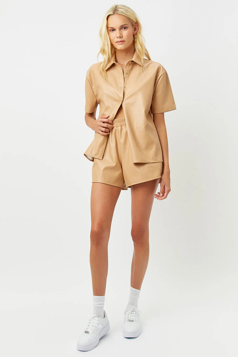 Rusty Vegan Leather Button Up Shirt - Earth