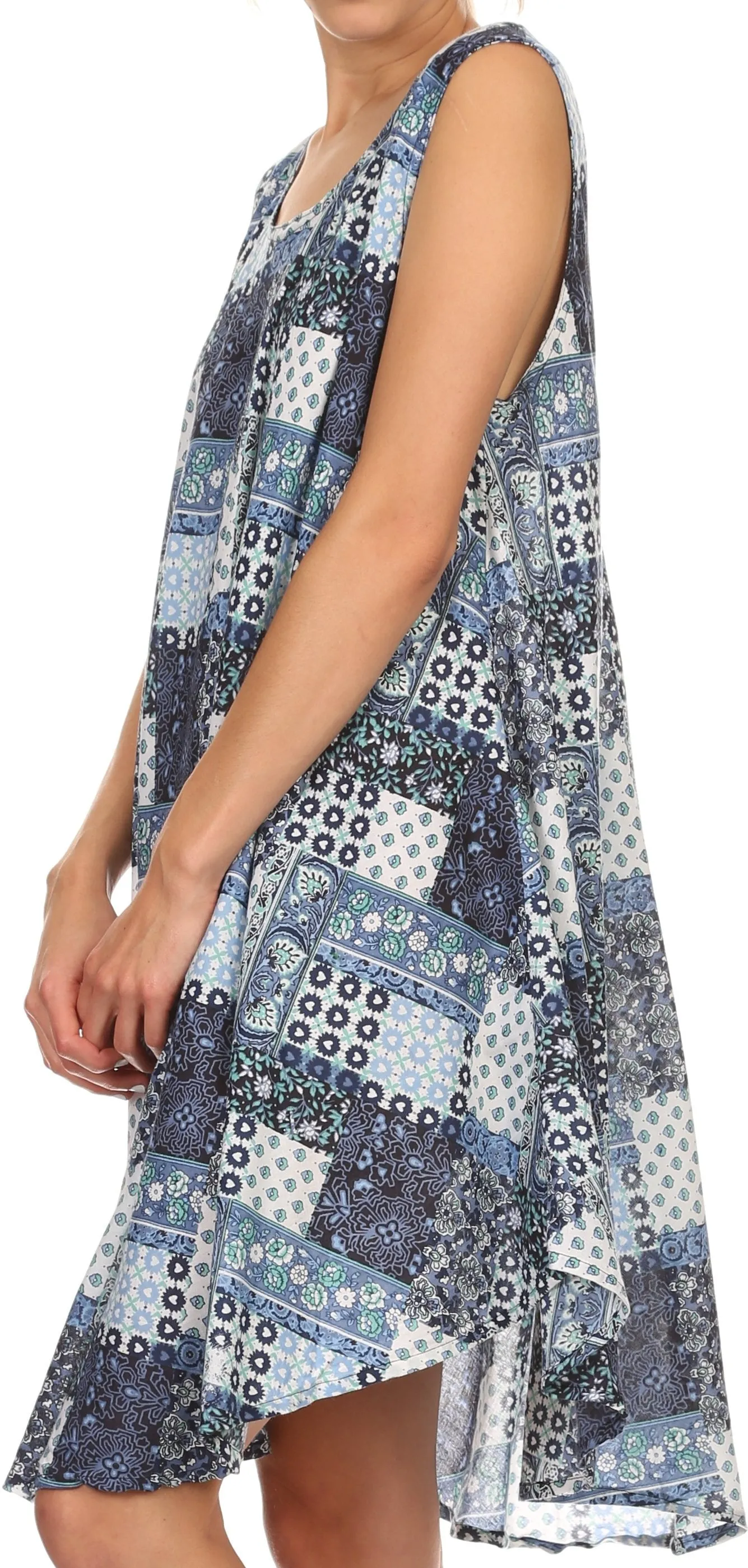 Sakkas Spal Mid Length Scoop Neck Tank Top Printed Batik Caftan Dress / Cover Up