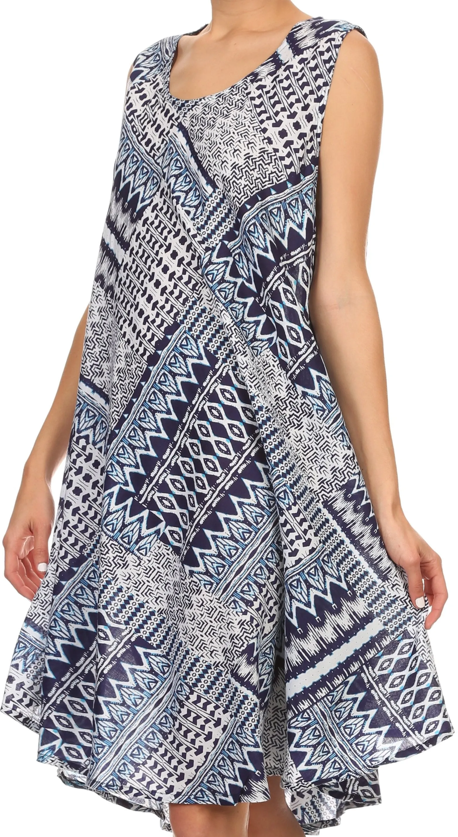 Sakkas Spal Mid Length Scoop Neck Tank Top Printed Batik Caftan Dress / Cover Up