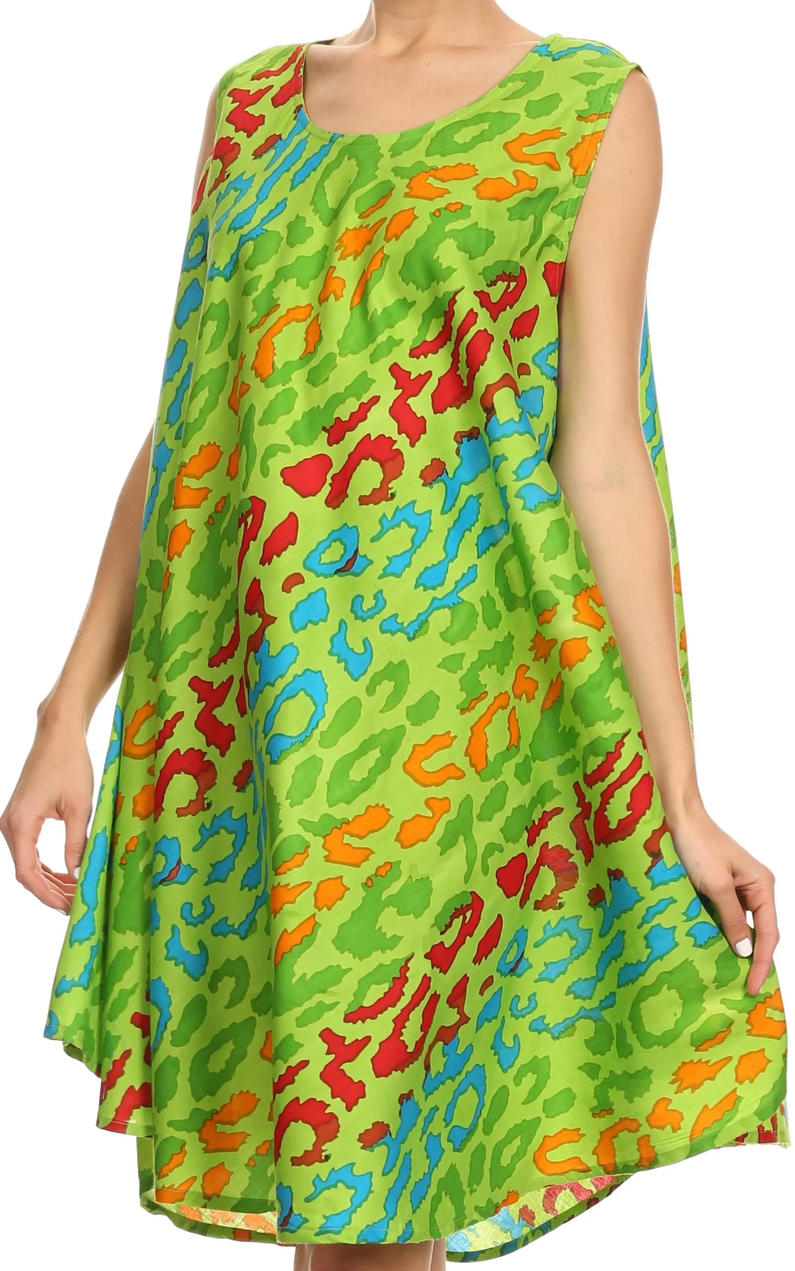 Sakkas Spal Mid Length Scoop Neck Tank Top Printed Batik Caftan Dress / Cover Up