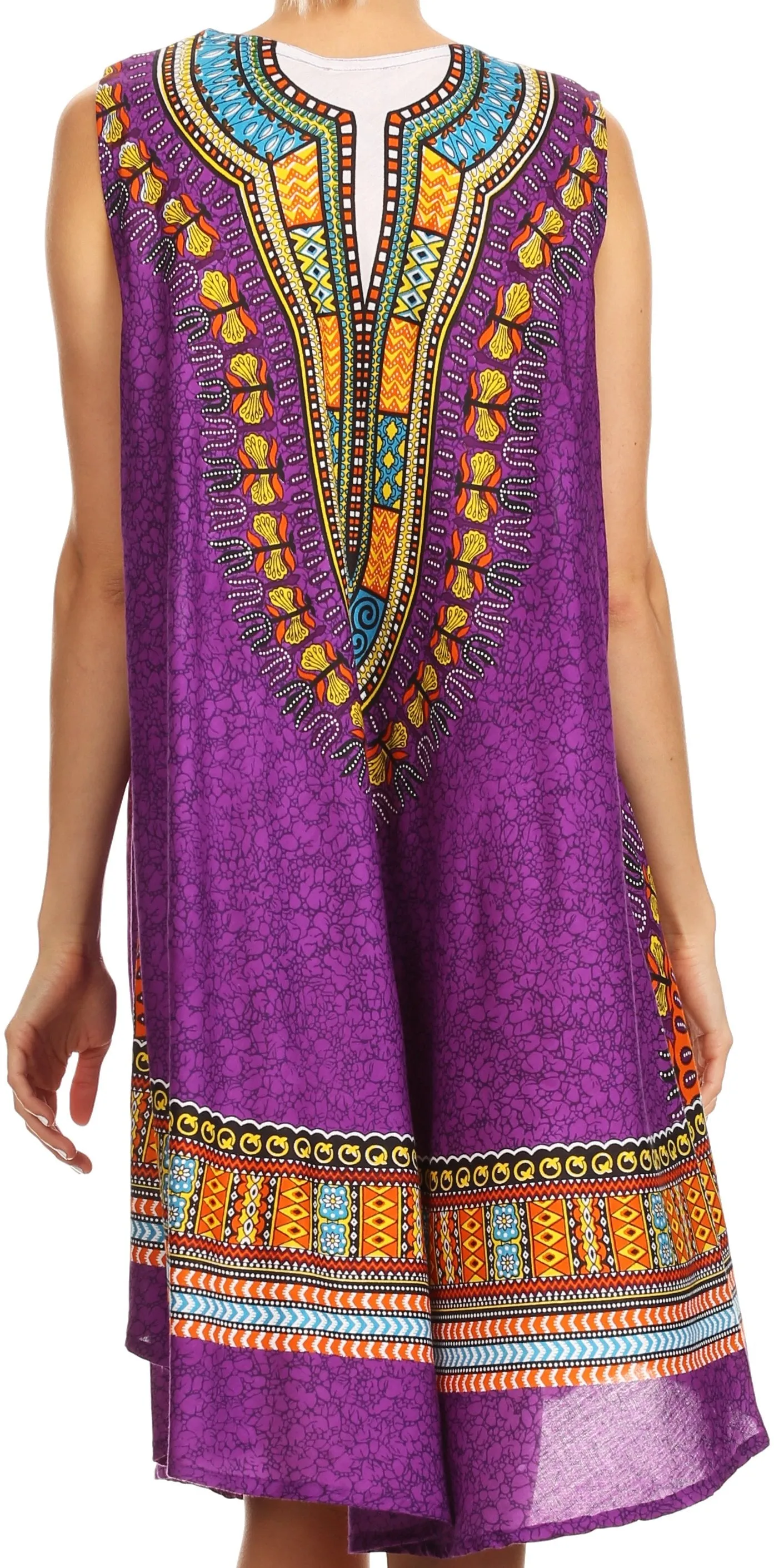 Sakkas Spal Mid Length Scoop Neck Tank Top Printed Batik Caftan Dress / Cover Up