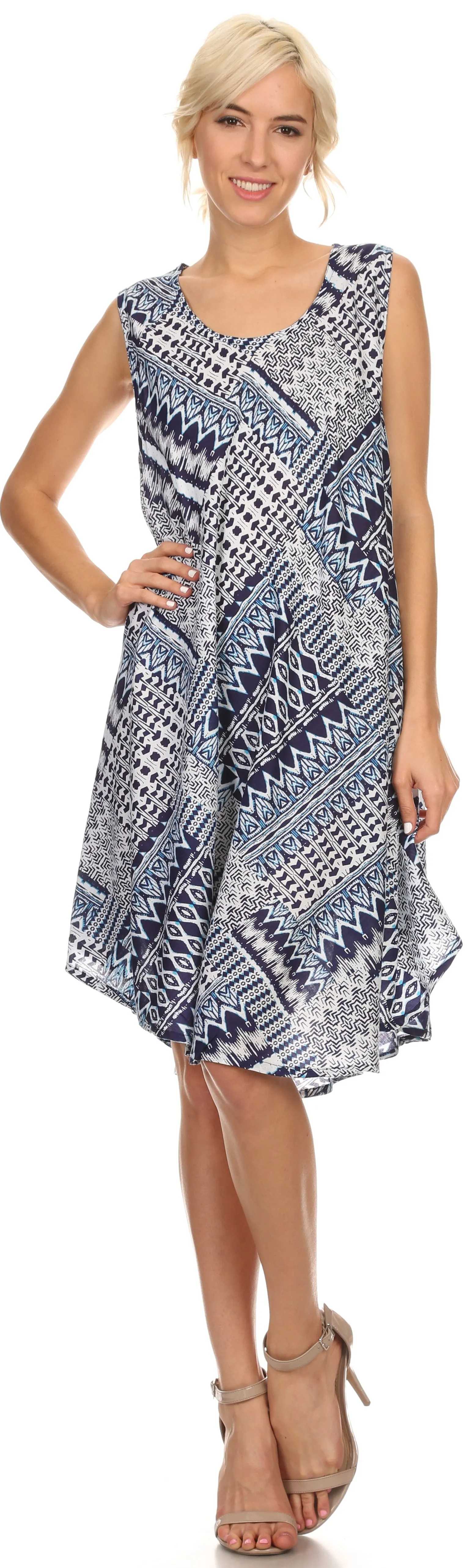 Sakkas Spal Mid Length Scoop Neck Tank Top Printed Batik Caftan Dress / Cover Up